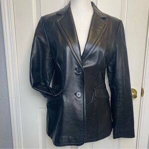 Vintage 90s Y2K black leather blazer jacket coat JLC New York outerwear Medium